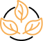 Feuillage stylisé : Symbole nature et croissance Icône stylisée en lignes orange représentant trois feuilles disposées en éventail sur fond noir, évoquant la nature, la croissance ou l'écologie.